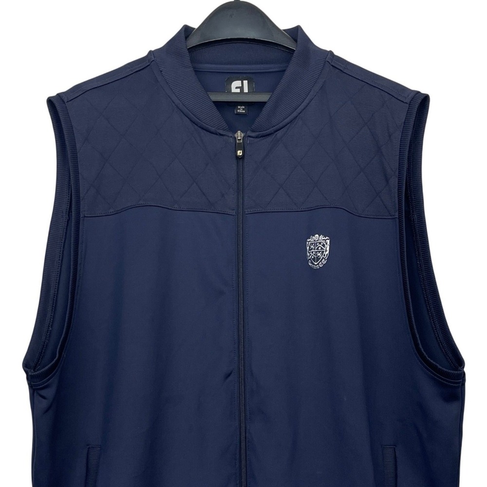 FootJoy Mens L Golf Wind Resistant Vest Navy Full Zip Quilted Yoke *READ